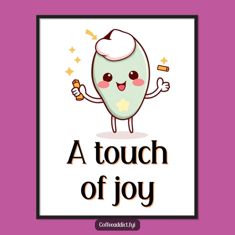 Funny Kawaii Coffee Spoon Poster, Delighted Flourish Gift for Wall Art