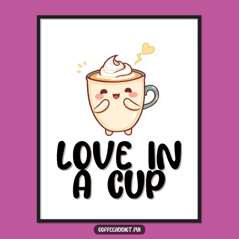 Funny Kawaii Latte Art Poster - Heart Shape Wall Art