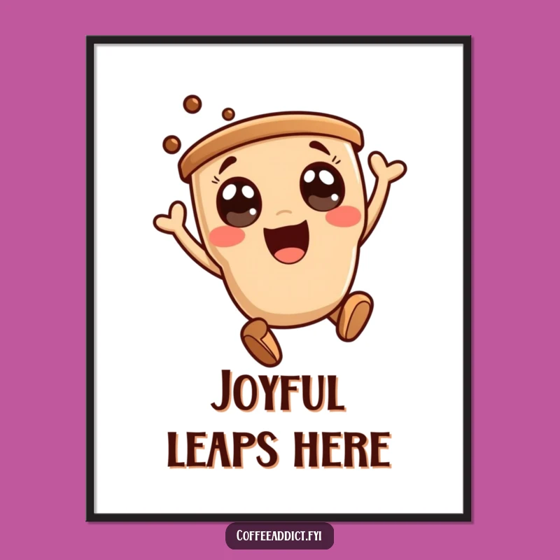 Funny Kawaii Coffee Leap Poster - Cheerful Wall Art for a Happy Space