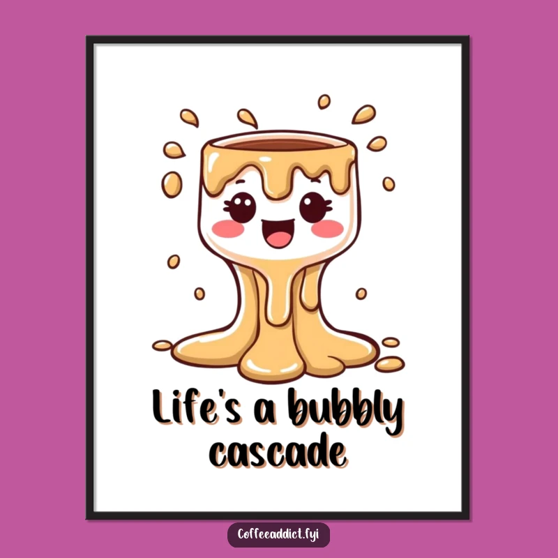 Funny Kawaii Coffee Drip Poster - Cheerful Bubbly Cascade Wall Art