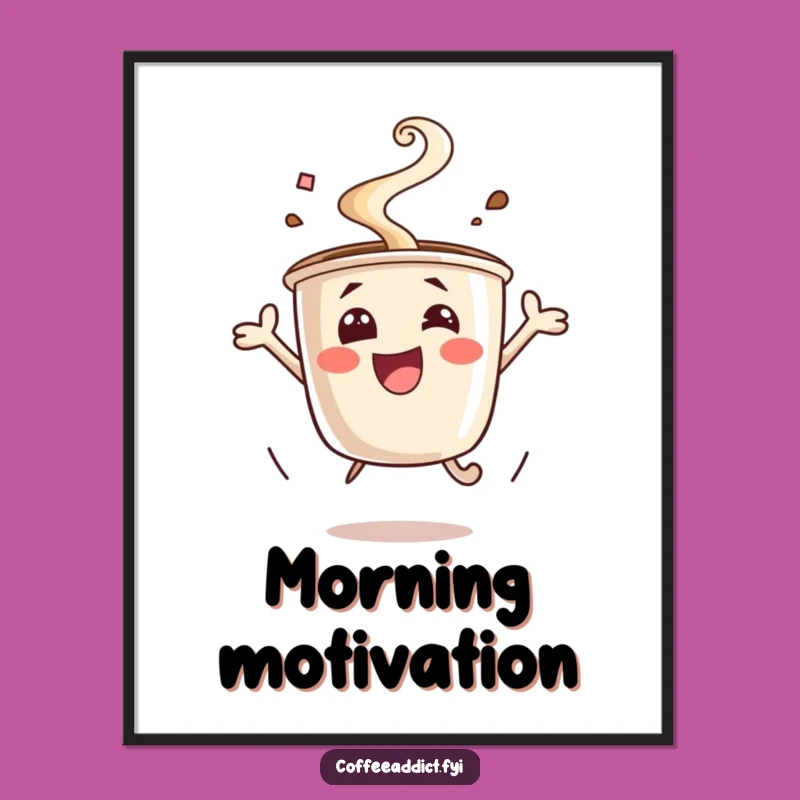 Funny Excited Coffee Cup Poster: Joyful Wall Decor, a Lively Funny Gift