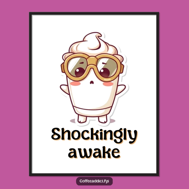 Funny Kawaii Coffee Cup Surprise Poster for Adorable Wall Decor