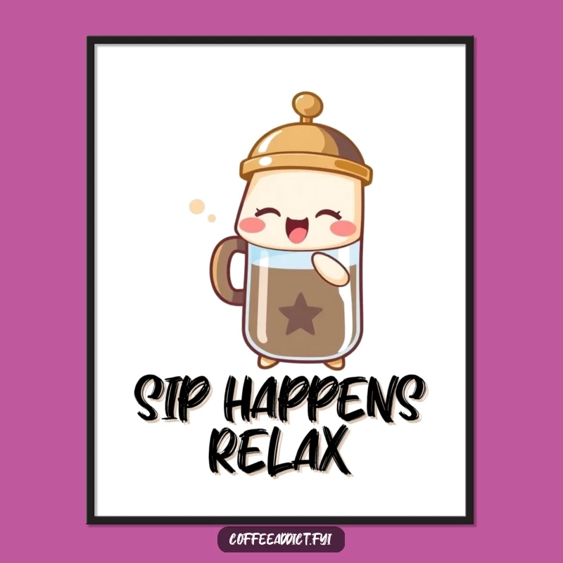 Funny French Press Poster - Bubbly Sigh Art, Wall Decor for Coffee Lovers