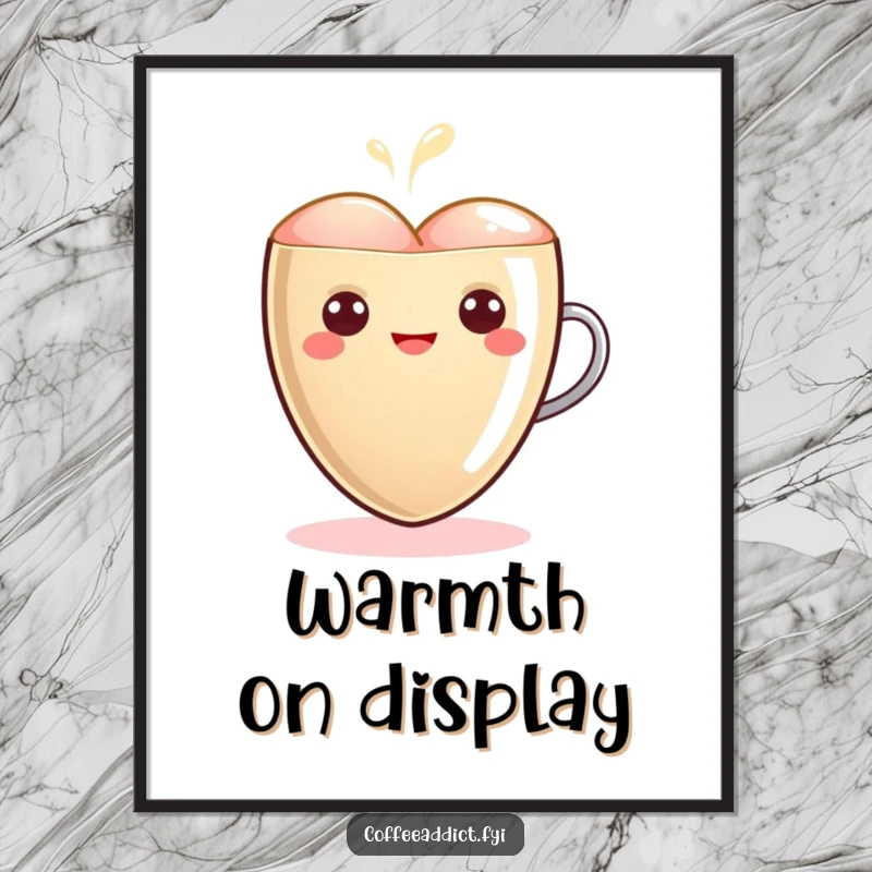 Funny Kawaii Latte Heart Poster depicting a cute heart character glowing warmly, adding a touch of love and humor to decor.