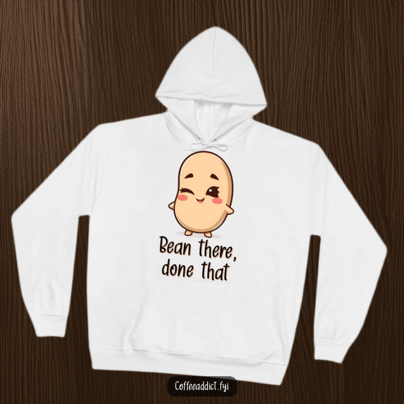 Funny Kawaii Coffee Bean Hoodie featuring a cute character winking with a mischievous grin, perfect for cozy, cheeky, and humorous wear.
