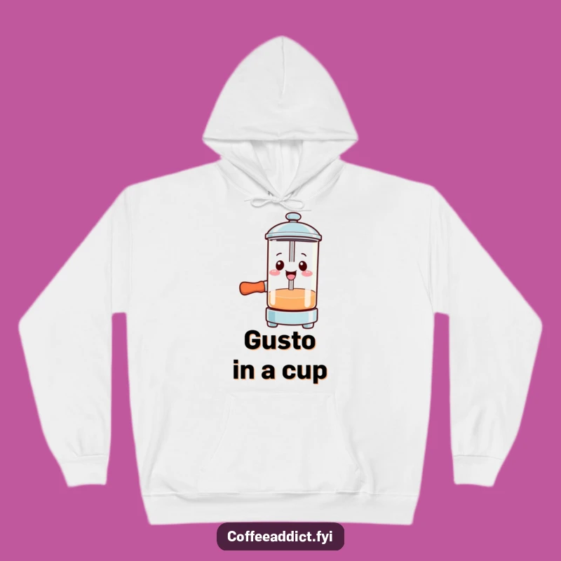 Funny Kawaii French Press Hoodie: Smiling Gusto Press Sweatshirt