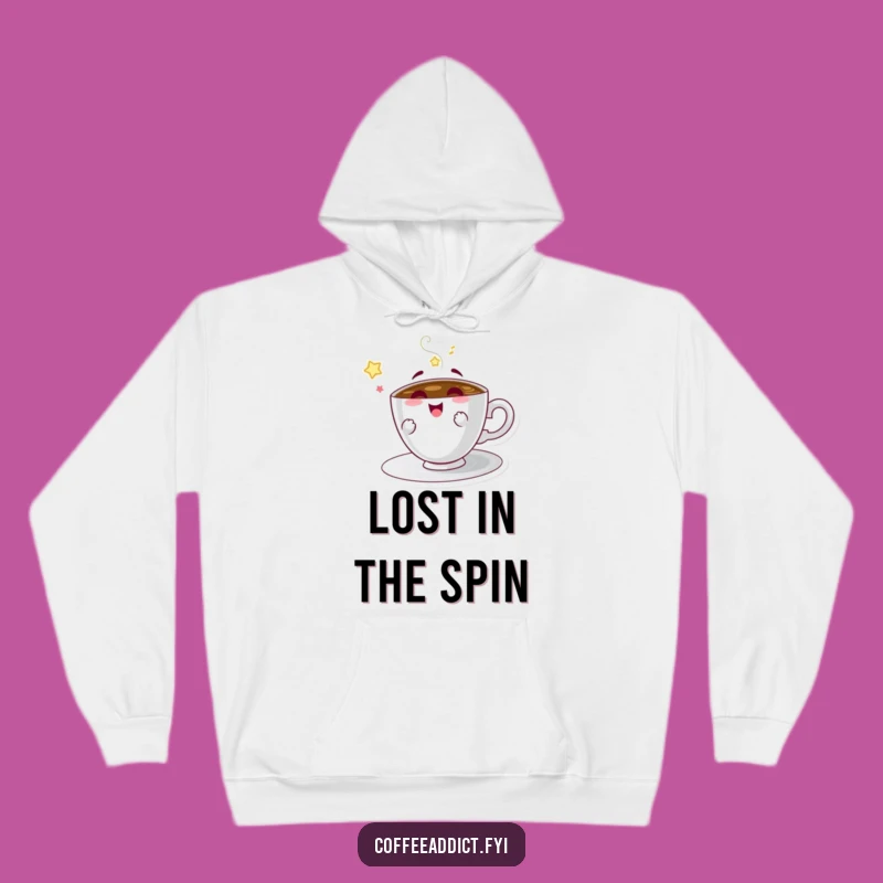 Funny Coffee Saucer Hoodie - Spinning Comfort & Style, Cozy Gift Idea