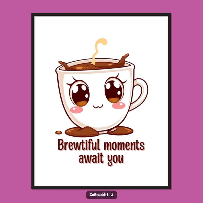 Free Printable Wall Art: Excited Coffee Cup Spilling with Quirky Charm Decor