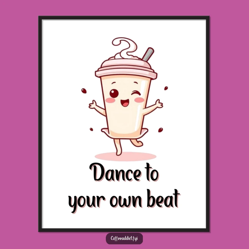 Free Printable Wall Art: Kawaii Coffee Stirrer Dancer, Energetic Twirl, Funny Downloadable Art