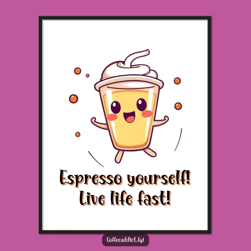 Funny Free Printable Wall Art: Zippy Espresso Kawaii - Energetic Downloadable Decor