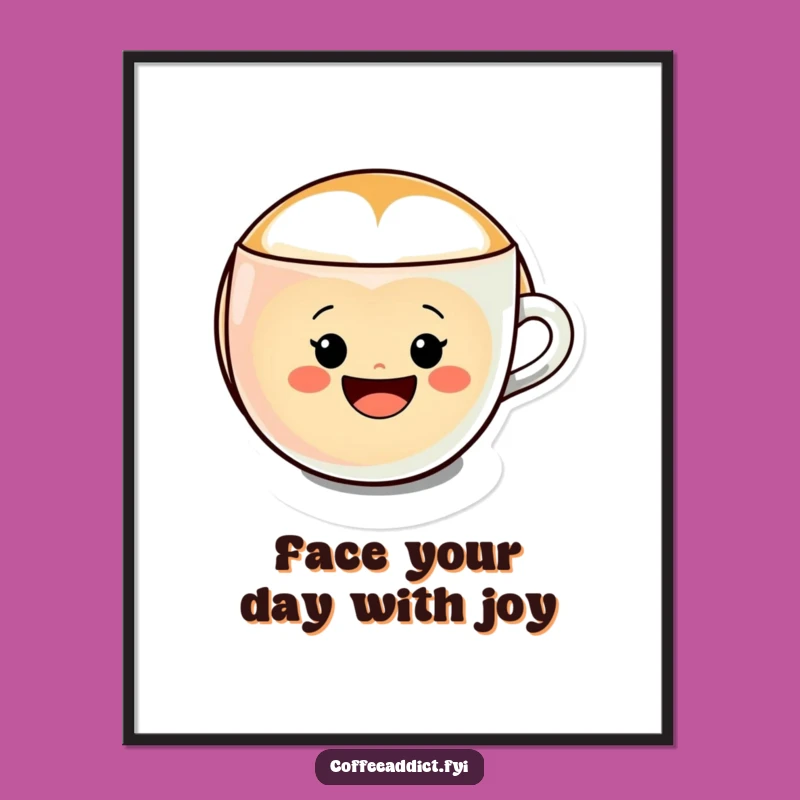 Free Printable Wall Art: Kawaii Latte Art Smiley, Cheerful Cup, Funny Downloadable Decor