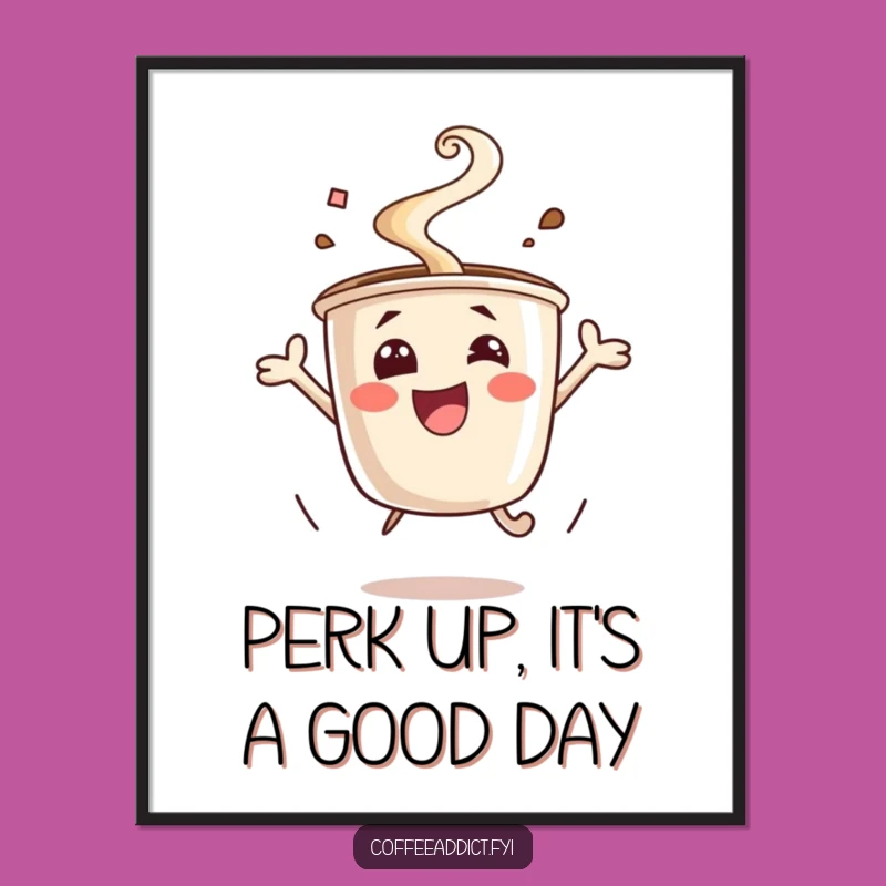 Free Printable Wall Art: Excited Coffee Jump Funny Downloadable Art