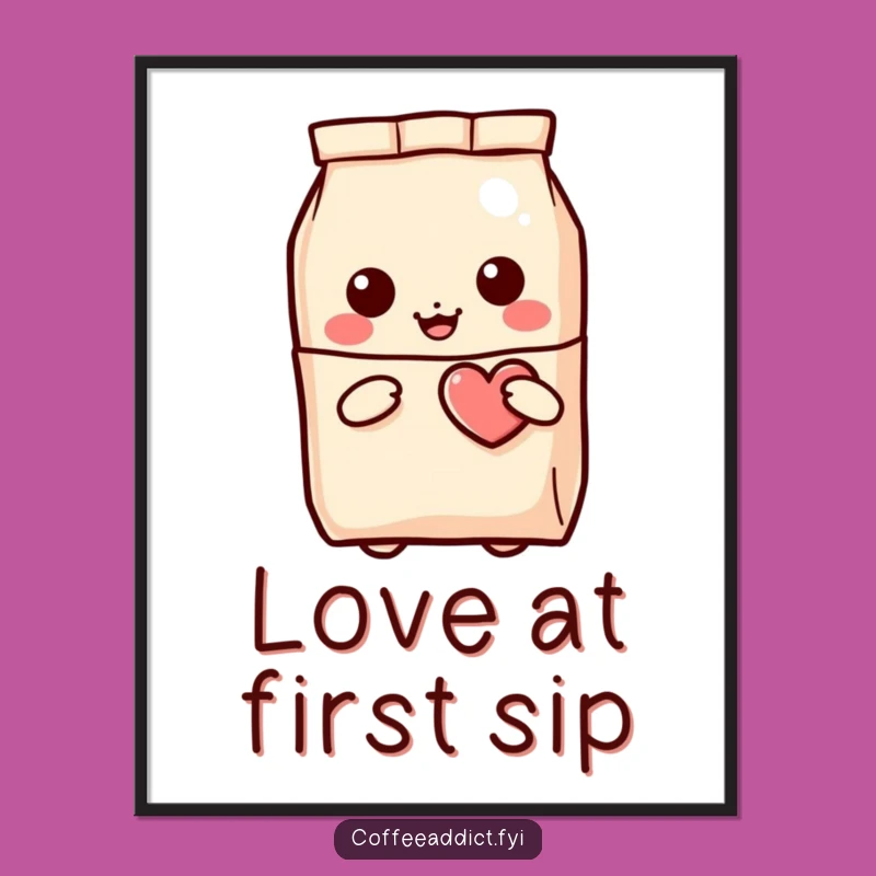 Free Printable Wall Art: Kawaii Coffee Bag, Winking Heart, Cute Downloadable Art