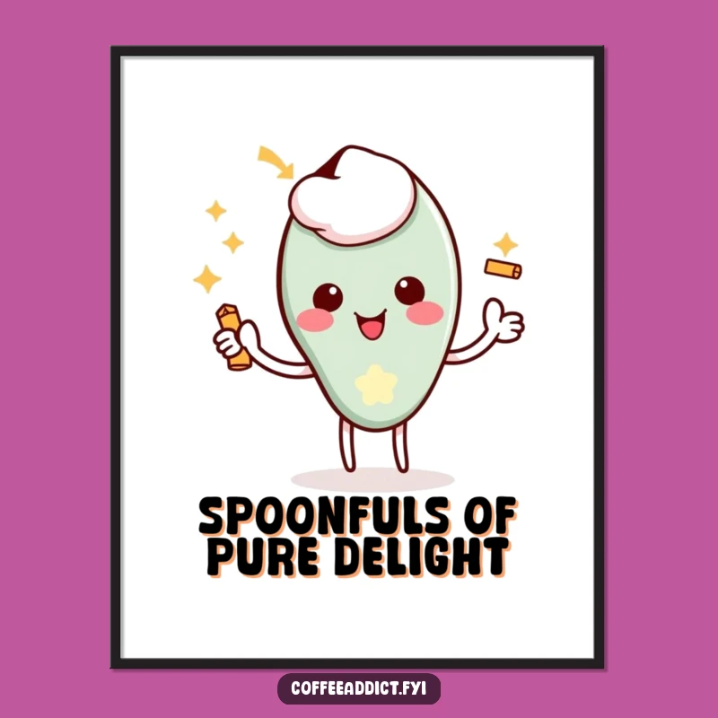 Free Printable Wall Art: Kawaii Coffee Spoon, Delighted Jingle, Funny Downloadable Decor