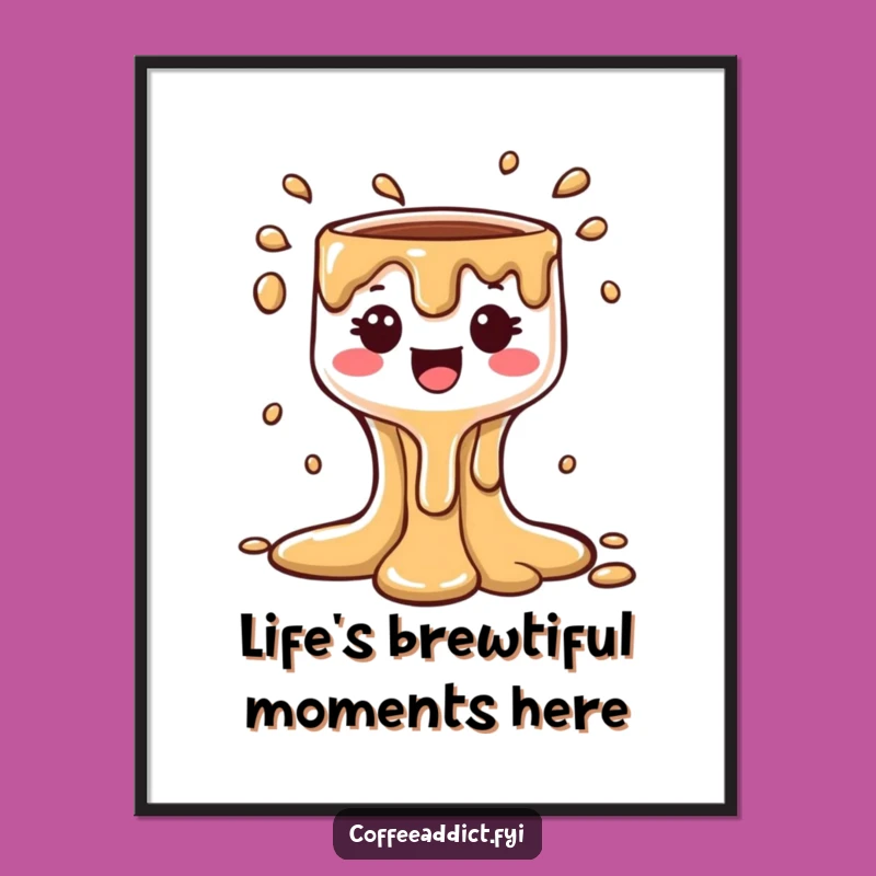 Funny Free Printable Wall Art: Kawaii Coffee Drip Cascade - Downloadable Art