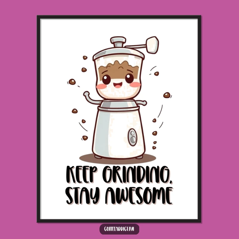 Free Printable Wall Art: Kawaii Coffee Grinder, Rapid Spin, Funny Downloadable Decor