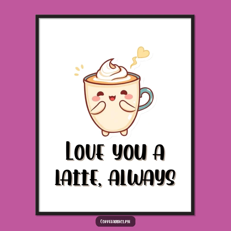 Free Printable Kawaii Latte Art: Heart Swirl Funny Downloadable Decor