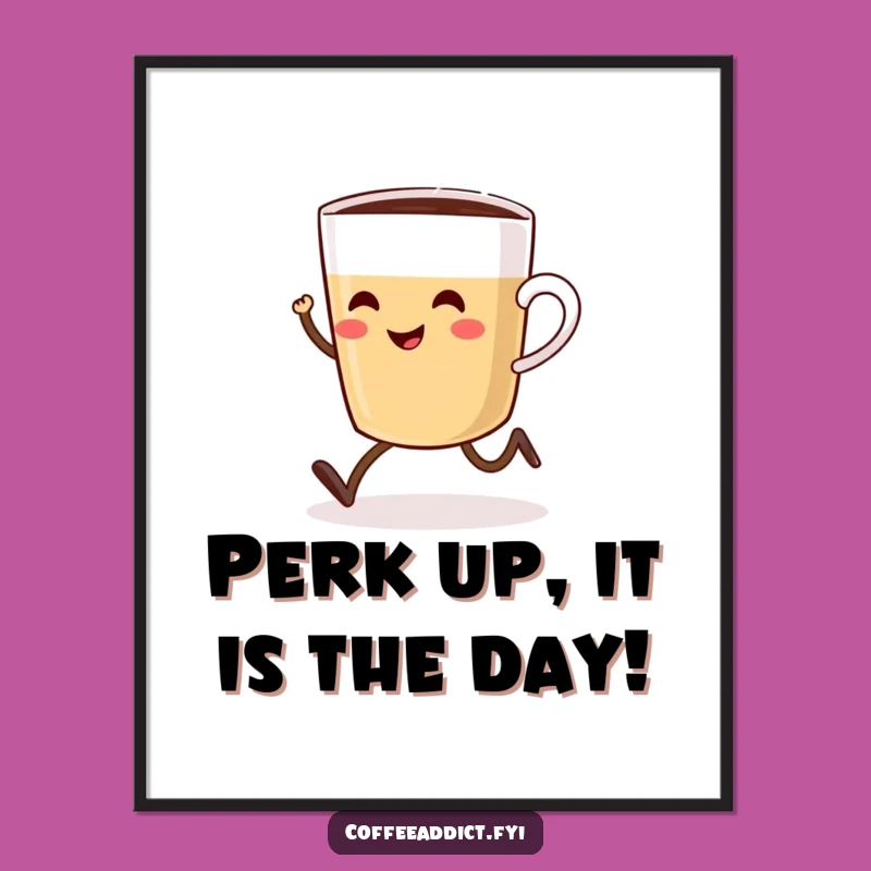 Free Printable Wall Art: Funny Coffee Cup Sprinting - Humorous Decor Download