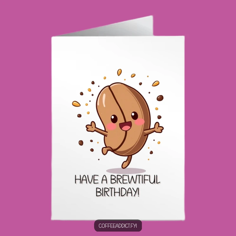 Free Printable Birthday Card: Energetic Kawaii Coffee Bean Somersault, Downloadable Gift