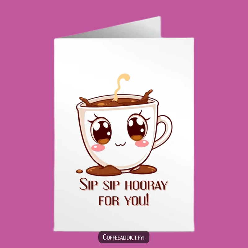Free Printable Birthday Card: Excited Coffee Cup Spilling with Joyful Fun