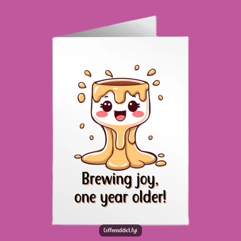 Free Printable Birthday Card: Kawaii Coffee Drip Cascade - Funny Downloadable Gift