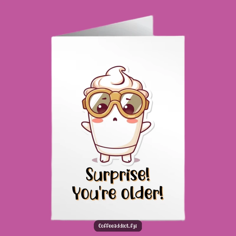 Free Printable Birthday Card: Surprised Kawaii Cup, Funny Downloadable Gift for a Special Day