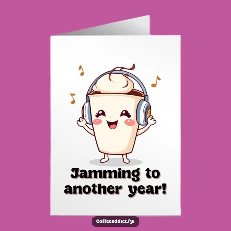 Free Printable Coffee Cup Grooving Card: Funny Birthday Downloadable Gift for Music Lovers