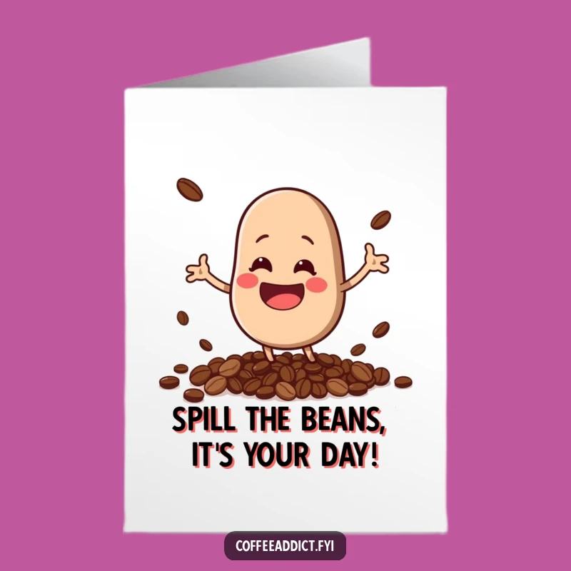 Free Printable Funny Birthday Card: Bouncing Kawaii Coffee Bean Surprise!