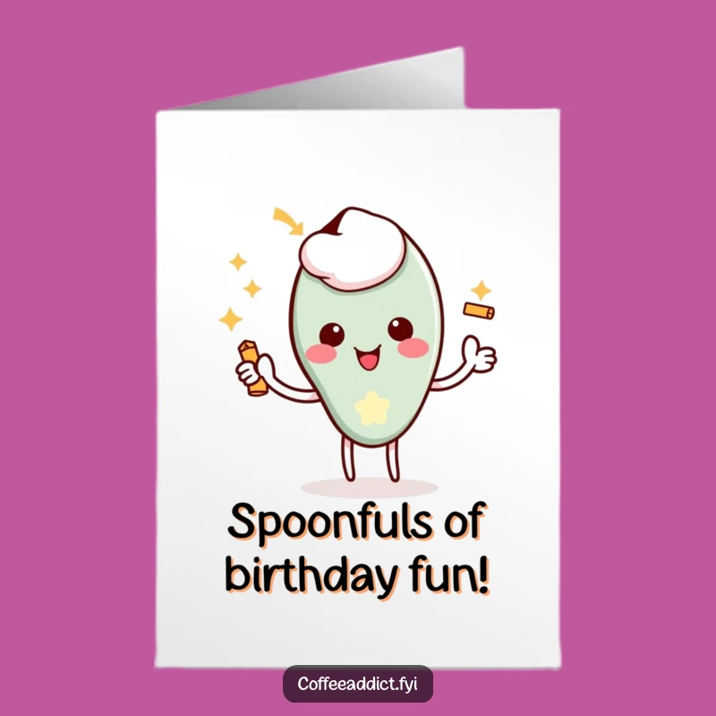 Free Printable Funny Birthday Card: Jingling Spoon, Delighted Flourish, Joyful Downloadable Gift