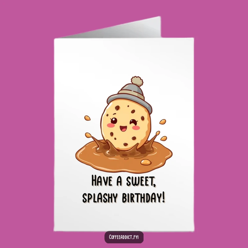 Free Printable Birthday Card: Funny Coffee Cookie Splash, Perfect Downloadable Gift for Coffee Lovers