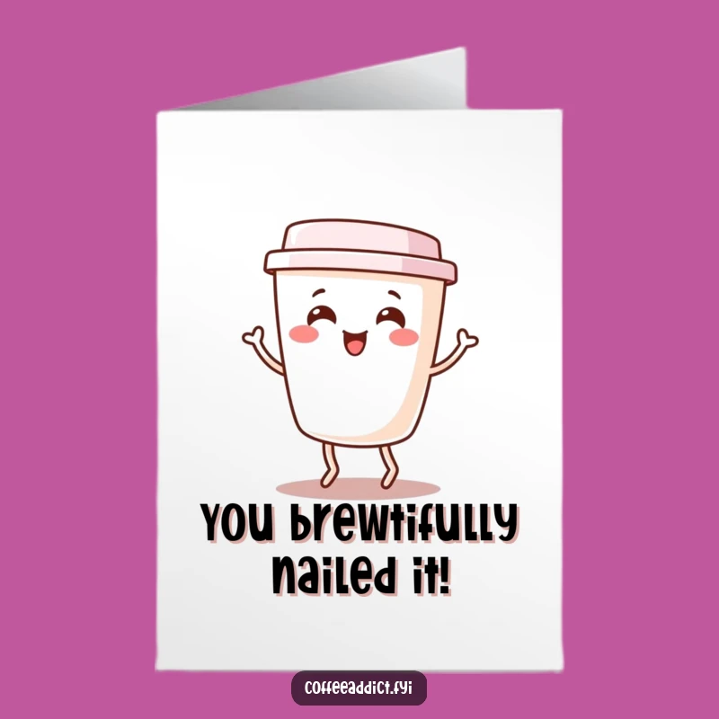 Free Printable Congrats Card: Jiving Kawaii Coffee Cup, Celebrate Downloadable Fun