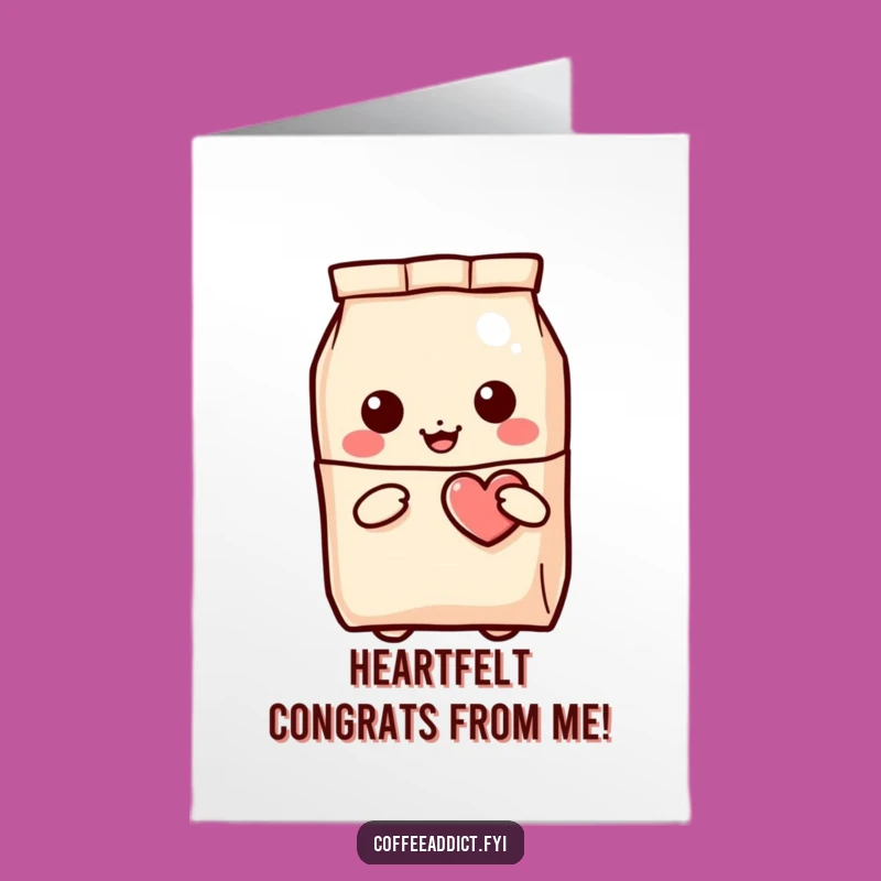 Free Printable Congrats Card: Winking Heart Coffee Bag, Cheerful Surprise, Downloadable Celebration