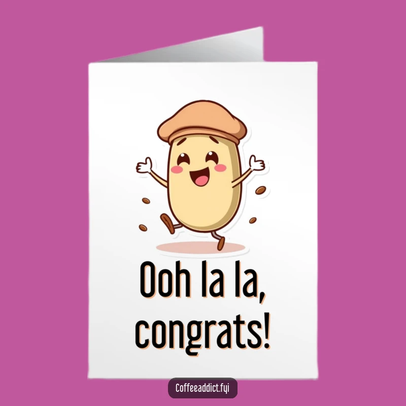 Free Printable Congrats Card: Chic Dancing Coffee Bean Beret Digital Download
