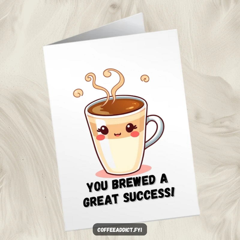 Funny Free Printable Congratulations Card: A perky espresso shot with swirling steam winks, celebrating an achievement. Ideal for coffee lovers.