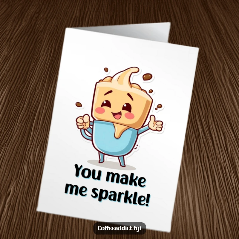Funny Free Printable Congratulations Card: A coffee drip character strikes an energetic, bubbly pose to celebrate success. A dynamic downloadable greeting.