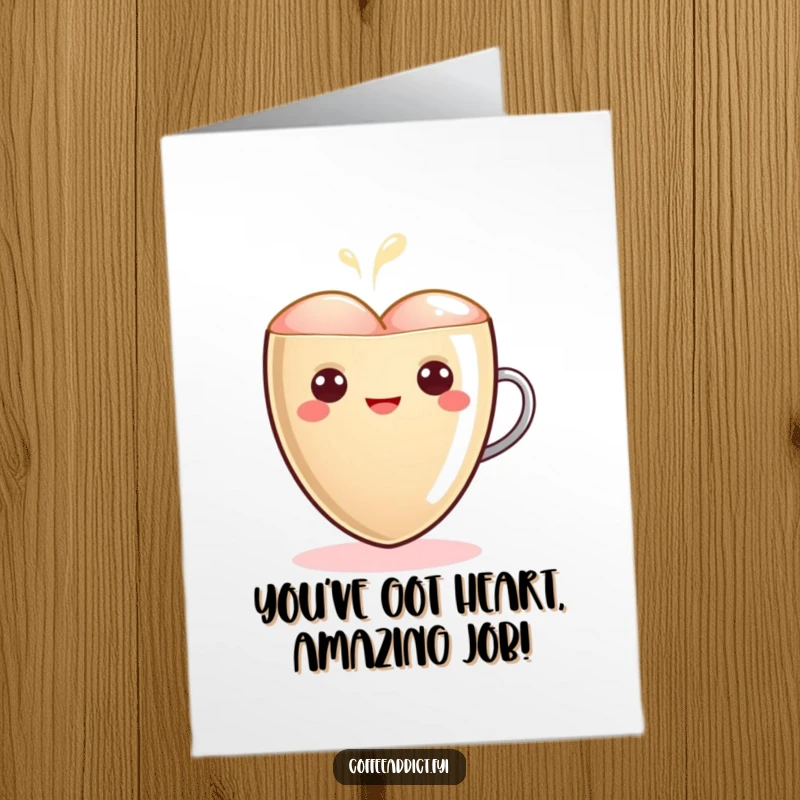 Funny Free Printable Congrats Card: Kawaii latte art heart glowing warmly, celebrating achievements with love and warmth.