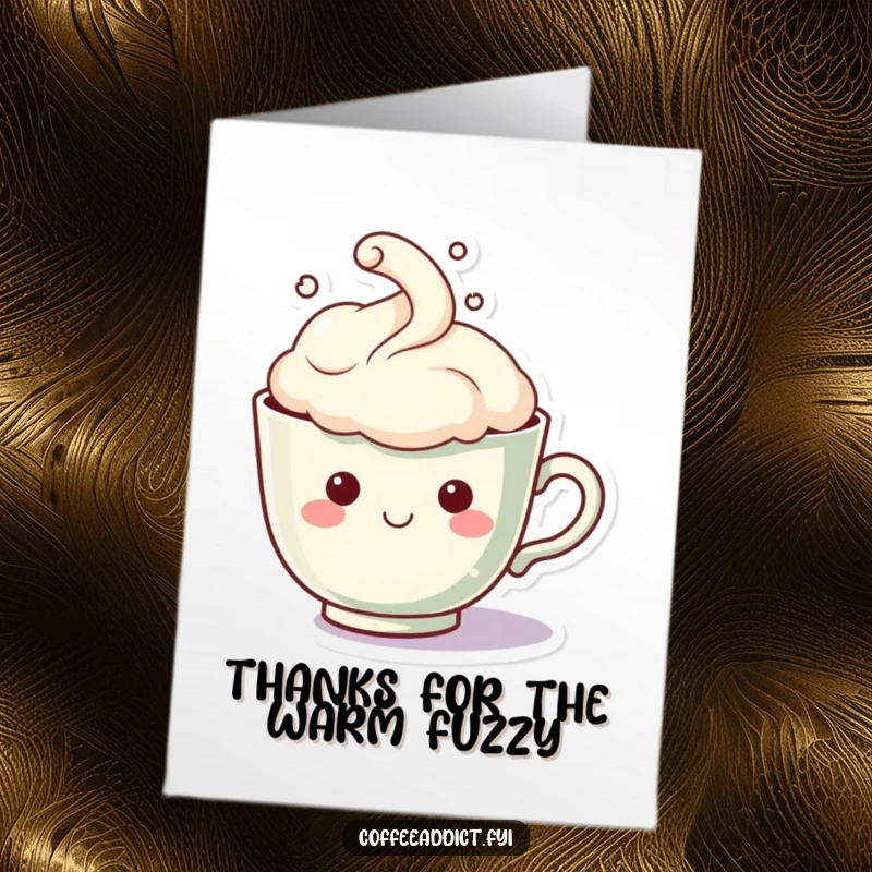 Funny Free Printable Thank You Card: Kawaii teacup character with a happy steam face cloud, expressing thanks with downloadable charm.