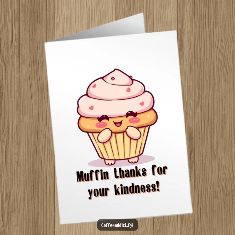 Funny Free Printable Thank You Card: Kawaii muffin character performing a pleased little bow as a sweet gesture of thanks.