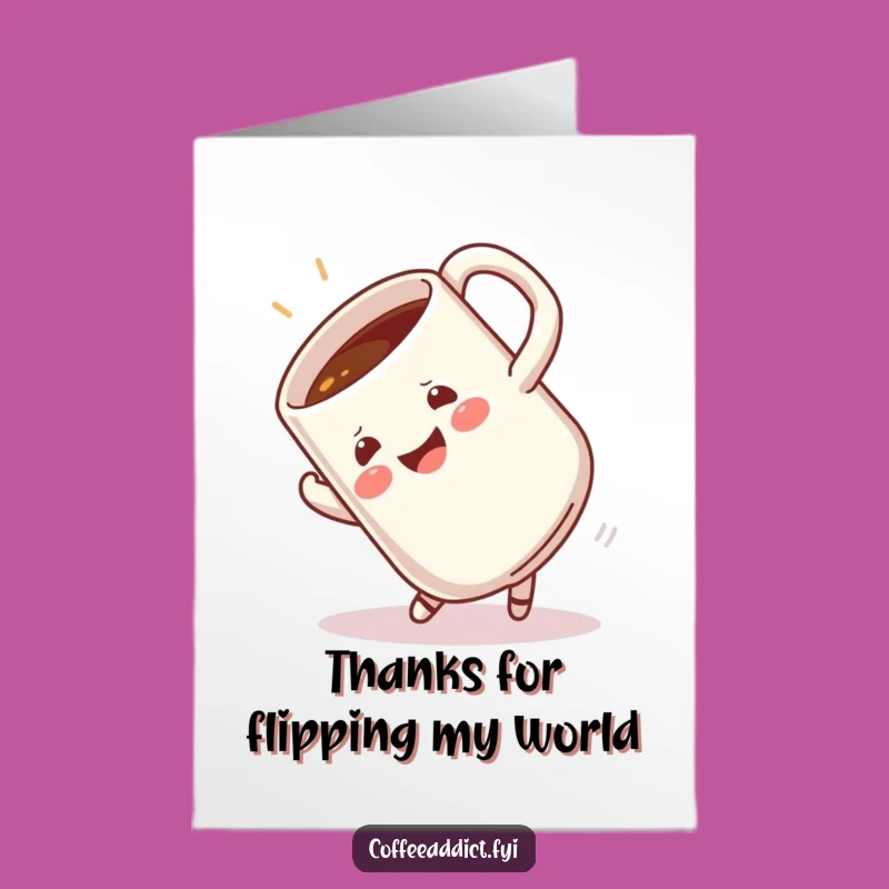 Free Printable Thank You Card: Happy Coffee Mug Somersault Gesture Gift