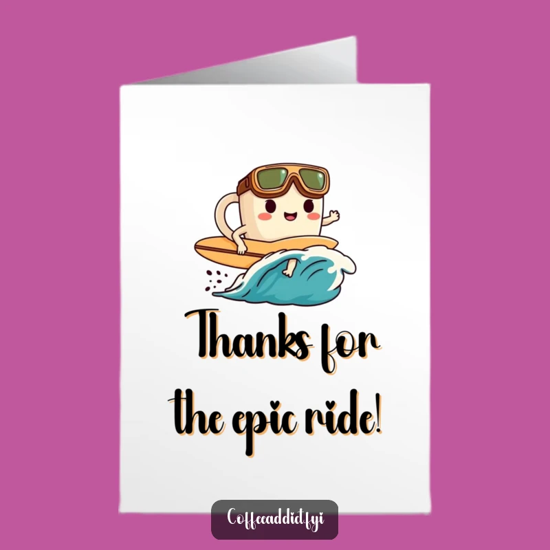 Free Printable Thank You Card: Grateful Coffee Mug Surfer Downloadable Gift