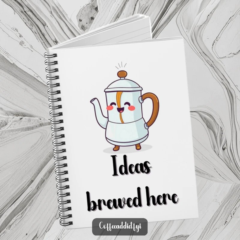 Funny Notebook: Steaming coffee pot character pouring a stream of dancing coffee, perfect for capturing notes with a humorous touch.