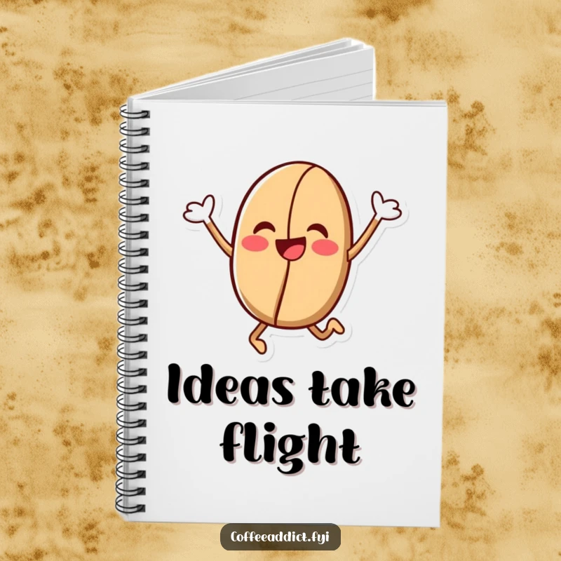 Funny Kawaii Coffee Bean Notebook: Adorable coffee bean character in a jubilant leap, perfect for jotting down energetic thoughts with a humorous touch.