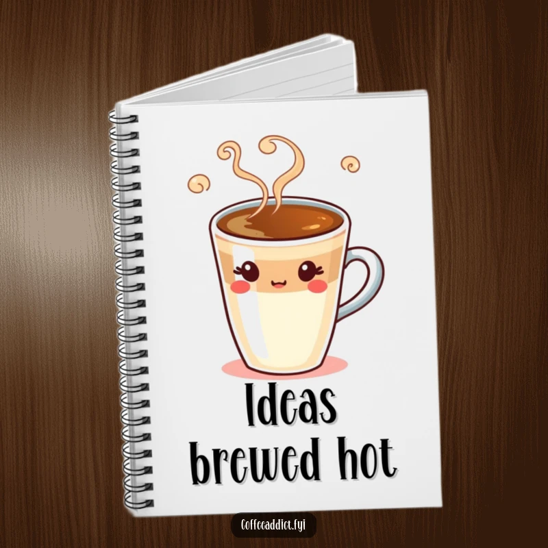 Funny espresso shot notebook featuring a winking coffee character with swirling steam, ideal for humorous journaling and notes.