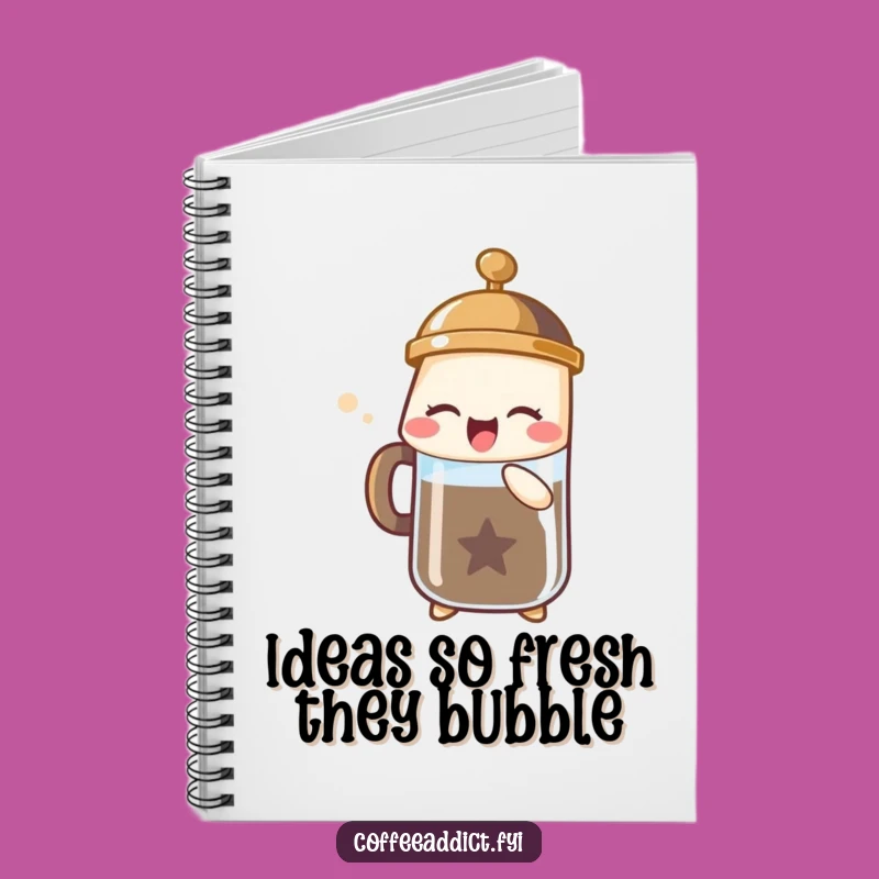 Funny French Press Notebook - Bubbly Thoughts Journal, Perfect Stationery Gift