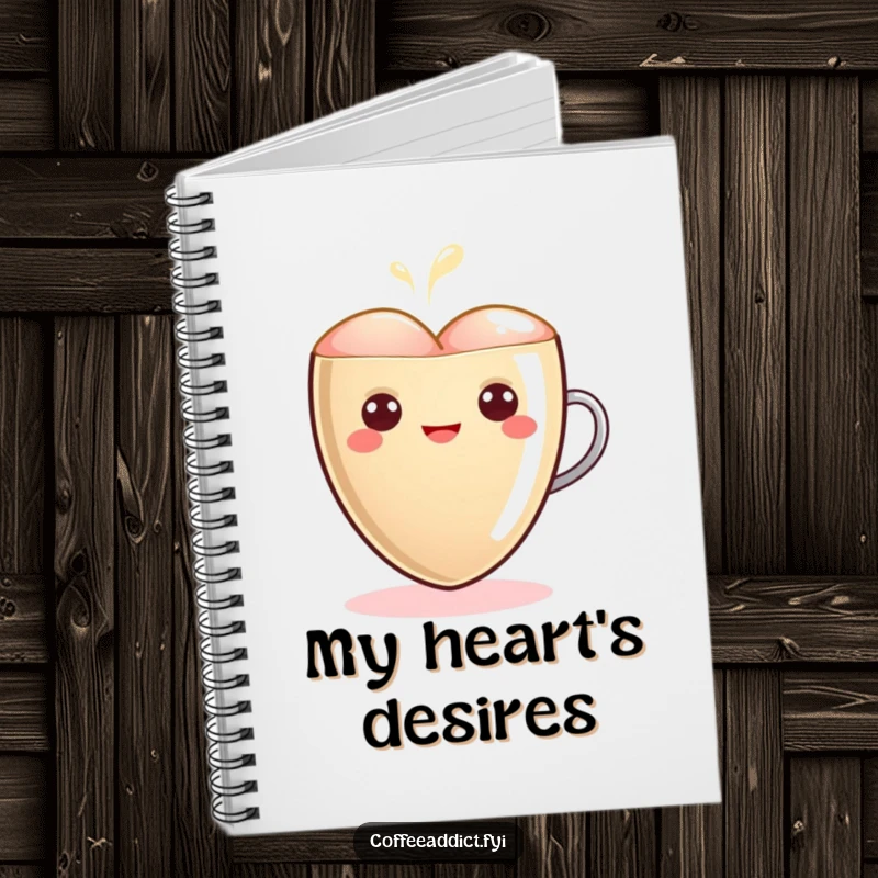 Funny Kawaii Latte Heart Notebook featuring a cute heart character glowing warmly, perfect for jotting down warm and loving thoughts.