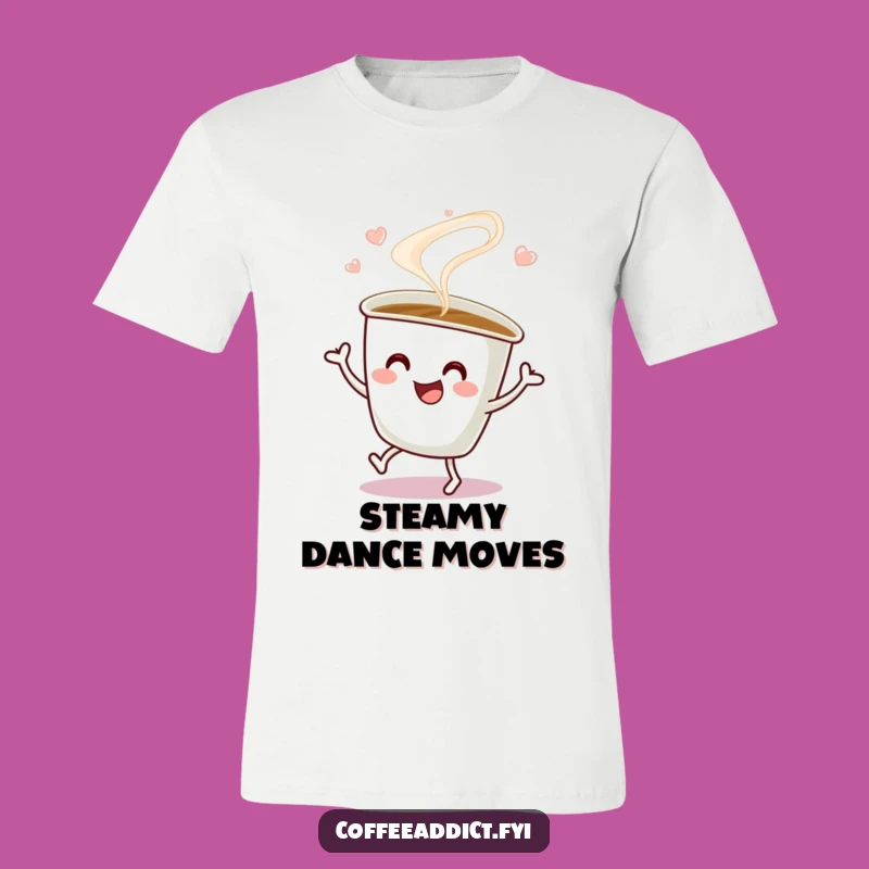 Funny Coffee Cup Jig T-Shirt: Steaming Character's Dance, Hilarious Gift for Coffee Enthusiasts