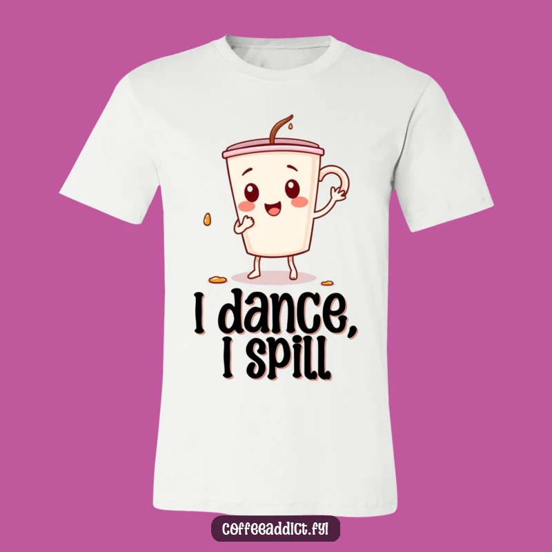 Funny Dancing Coffee Cup T-Shirt: Energetic Brew Buddy Tee