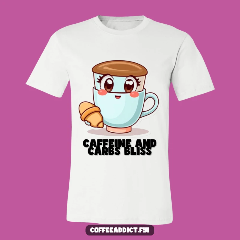 Funny Kawaii Coffee Cup T-Shirt: Happy Croissant Design for Cozy Humor