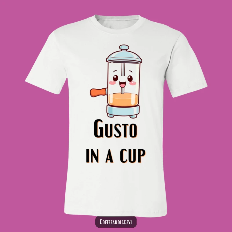 Funny Kawaii French Press T-Shirt: Smiling Pressing Character Tee