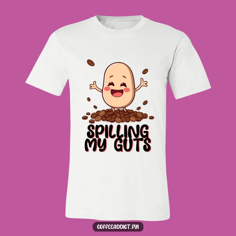 Funny Bouncing Kawaii Coffee Bean T-Shirt, Hilarious Spilling Beans Graphic Tee